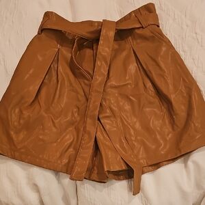 Tan Faux Leather Shorts By &merci with Belt, Size Medium, NWT